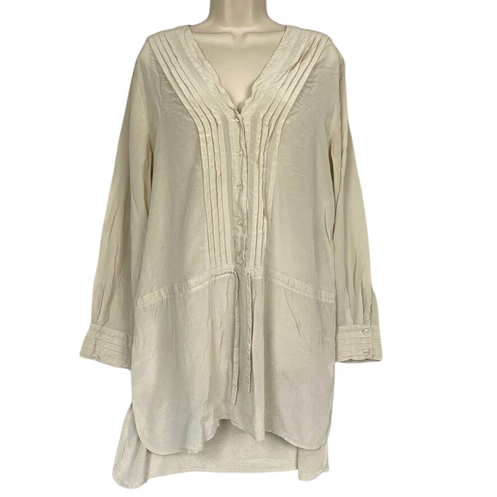 4 Love Liberty Johnny Was Silk Tunic Top Large Beige Sheer Beach Boho Peasant - Picture 1 of 15